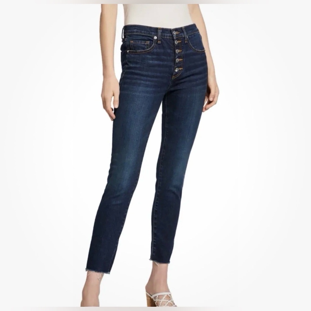 Veronica Beard Debbie 10” Fray Dark Vintage Skinny Jeans High Waisted Button Fly